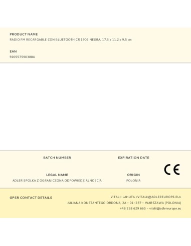 Radio fm recargable con bluetooth cr 1902...