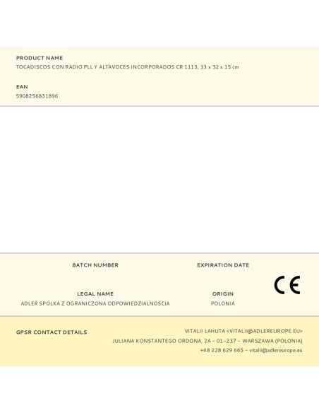 Tocadiscos con radio pll y altavoces incorporados cr 1113, 33 x 32 x 15 cm