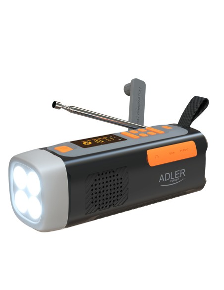 Radio emergencia solar + manivela, linterna led 4 w, powerbank 4500 mah ad 1920