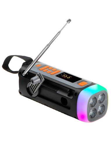 Radio emergencia solar + manivela, linterna led...