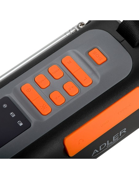 Radio emergencia solar + manivela, linterna led 4 w, powerbank 4500 mah ad 1920