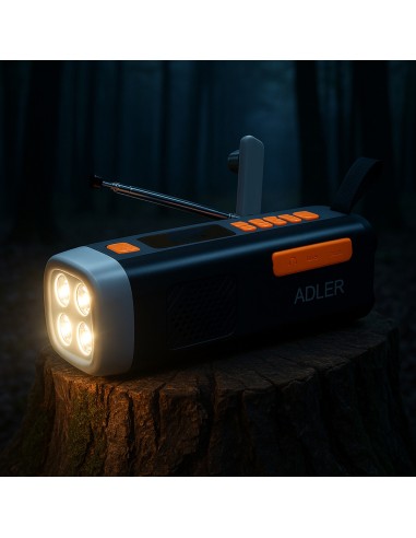 Radio emergencia solar + manivela, linterna led...