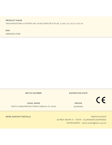 Pila alkalina longlife power aaa - lr03, 10 blisters de 6 pilas / tira, total 120 pilas 2 uds 13 x 31,5 x 14,5 cm