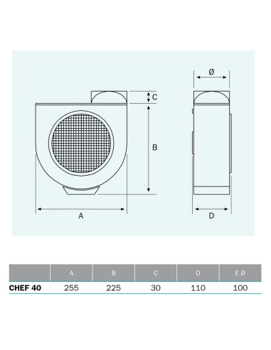 Extractor centrífugo de cocina, chef 40, 60 w