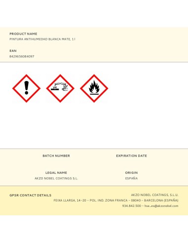 Pintura antihumedad blanca mate, 1 l