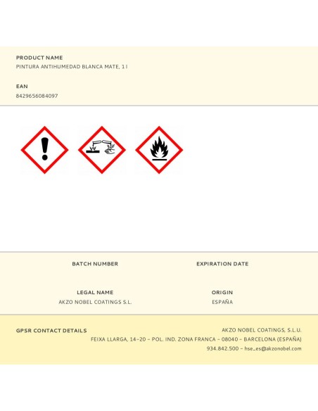 Pintura antihumedad blanca mate, 1 l