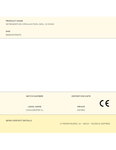Detergente en cápsulas pods, 5 en 1, 33 dosis