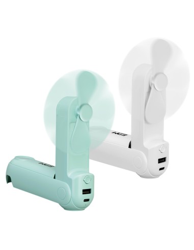 Ventilador de mano plegable con linterna y powerbank, colores surtidos, 3,7 x 11,9 cm