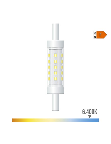 Bombilla lineal led 78 mm r7s, 5 w, 500 lm, 6400 k, luz fría, regulable, ø15 x 78 mm