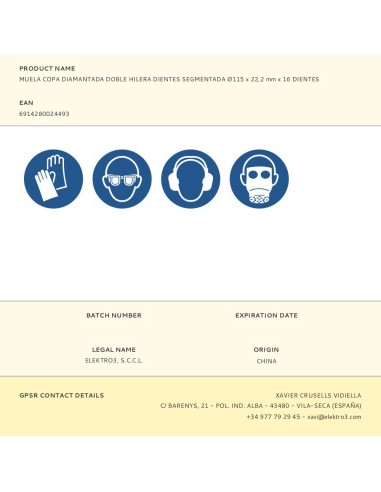 Muela copa diamantada, doble hilera dientes...