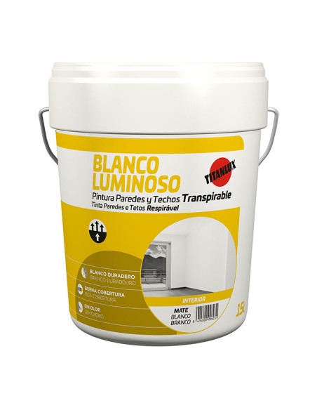Pintura plástica acrílica estirenada interior transpirable blanco mate luminoso 15 l
