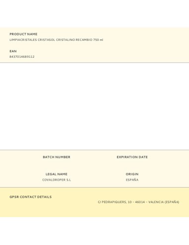Limpiacristales cristalino, recambio 750 ml