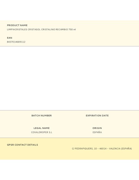 Limpiacristales cristalino, recambio 750 ml