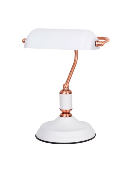 Lámpara de mesa, e27, tipo banquero, blanca+cobre base ø185 mm 260 x 195 x 345 mm
