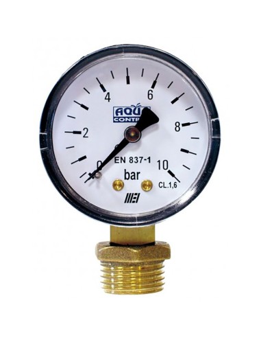 Manómetro para presión de agua 0-10 bares, conexión ¼ pulg. - ½ pulg