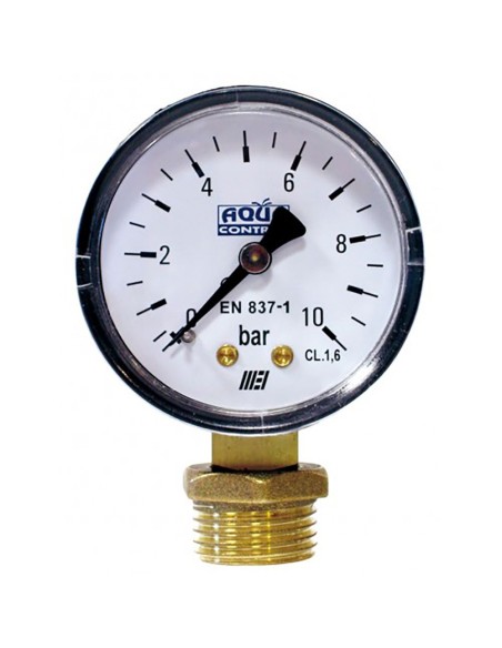 Manómetro para presión de agua 0-10 bares, conexión ¼ pulg. - ½ pulg