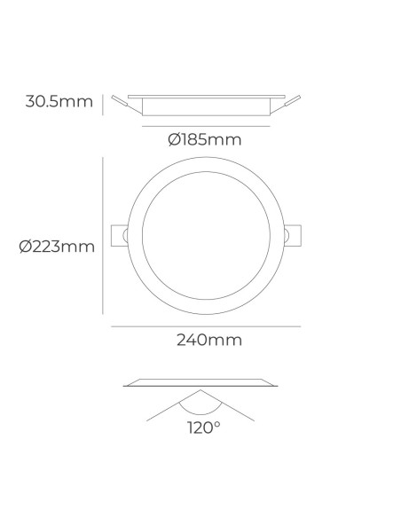 Downlight led empotrable, redondo, 18 w, 3cct, 1820 lm, marco blanco, ø22,3 cm