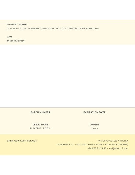 Downlight led empotrable, redondo, 18 w, 3cct, 1820 lm, marco blanco, ø22,3 cm