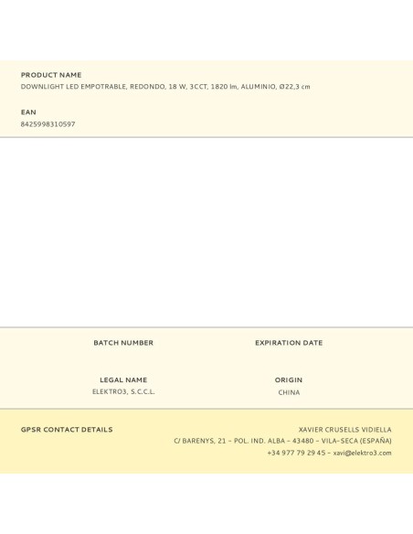 Downlight led empotrable, redondo, 18 w, 3cct, 1820 lm, marco aluminio, ø22,3 cm