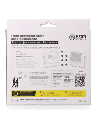 Foco proyector solar auto basculante, 10 w,...