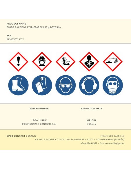 Cloro 5 acciones, tabletas de 250 g, bote 5 kg