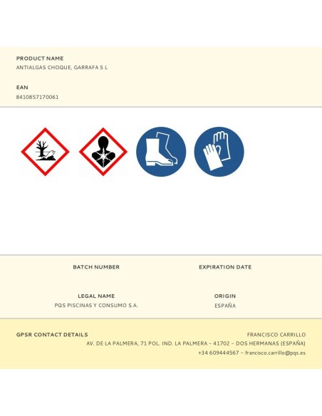 Antialgas choque, garrafa 5 l