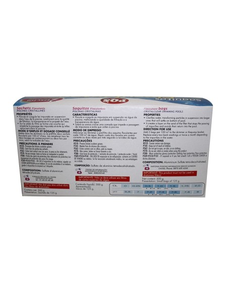 Floculante cartucho especial cloración salina, saquitos de 125 g, estuche de 4 uds