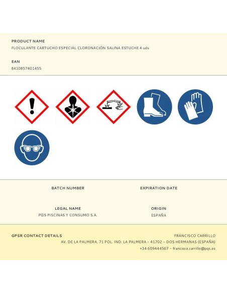 Floculante cartucho especial cloración salina, saquitos de 125 g, estuche de 4 uds