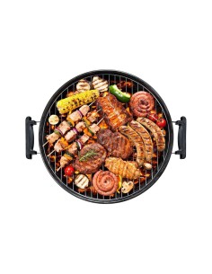 Barbacoa metalica negra de pie con tapa y ruedas ø41 x 70 cm 2