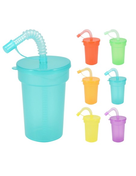 Vasos con tapa y pajita colores surtidos 6 uds