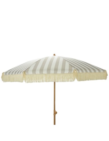 Parasol de jardín de rayas taupe y blanco con flecos ø183 x 200 cm