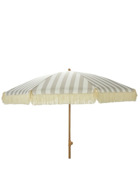 Parasol de jardín de rayas taupe y blanco con flecos ø183 x 200 cm