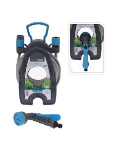 Manguera de jardín 3/8 pulg. 10 m con pistola y soporte de pared 18,5 x 14 x 24,5 cm