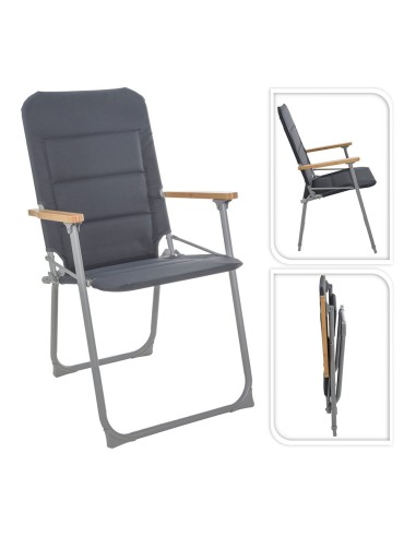 Silla de camping plegable gris, 52 x 55 x 92 cm
