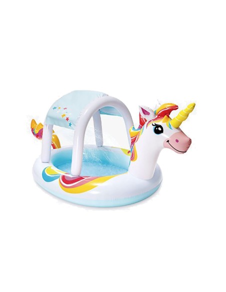 Piscina hinchable infantil modelo unicornio con rociador, 254 x 132 x 109 cm
