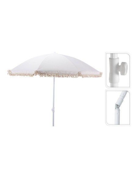Sombrilla de playa crudo con borlas, ø160 x 200 cm