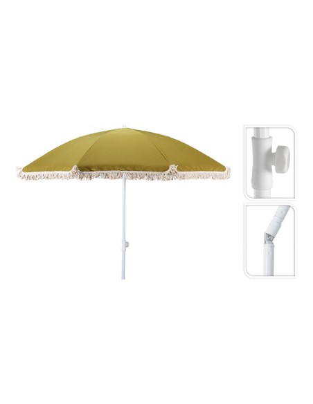 Sombrilla de playa verde con borlas, ø160 x 200 cm