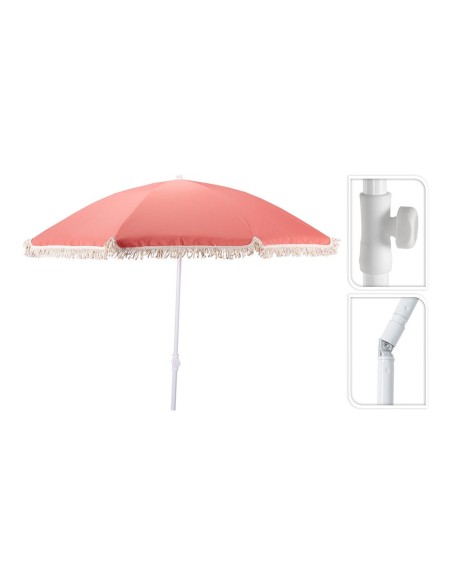 Sombrilla de playa coral con borlas, ø160 x 200 cm