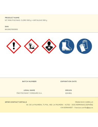 Kit mini piscinas: cloro 500 g + antialgas 500 ml