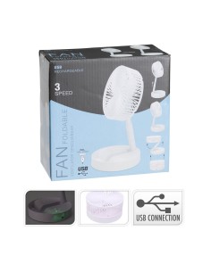 Ventilador de sobremesa plegable y recargable blanco, 3 velocidades, ø165 x 360 mm 2
