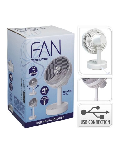 Ventilador de sobremesa recargable blanco y...