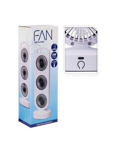 Ventilador de sobremesa recargable blanco y...