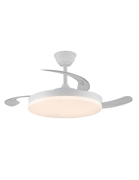Ventilador techo, led 3cct, aspas retráctiles, milky m eco, 45 w, 4400 lm, blanco, ø106 cm, plafón ø48 cm, altura 32 - 42 cm