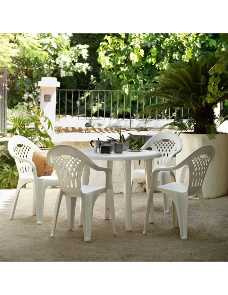 Mesa ovalada cancún, color blanco, para exterior 80 x 80 x 73 cm