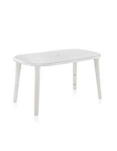 Mesa ovalada cancún, color blanco, para exterior, 140 x 80 x 73 cm