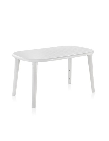 Mesa ovalada cancún, color blanco, para exterior, 140 x 80 x 73 cm