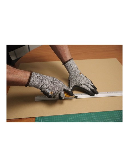 Guante de poliéster / elastano palma poliuretano, resistente al corte, t-7