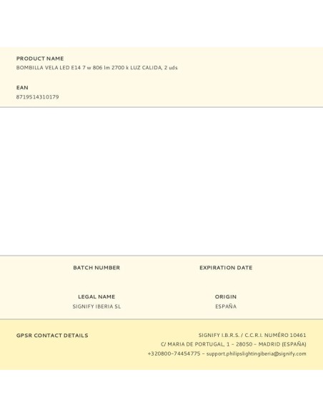 Bombilla vela led e14, 7w, 806 lm, 2700 k, luz cálida, 2 uds