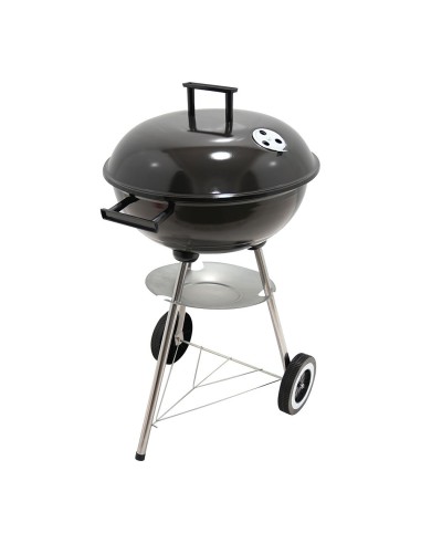 Barbacoa de carbón 3 patas con tapa y ruedas, negra, ø51x 76 cm