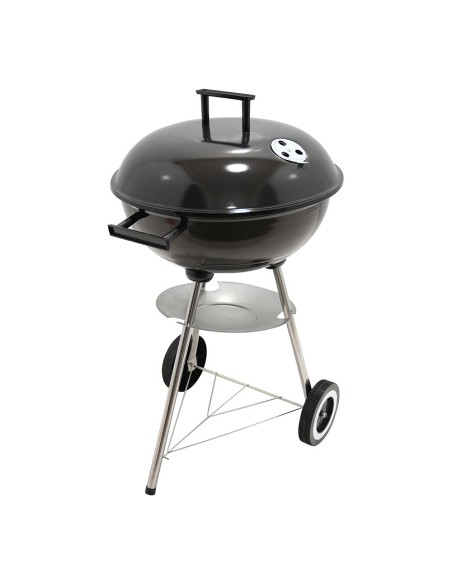 Barbacoa de carbón 3 patas con tapa y ruedas, negra, ø51x 76 cm